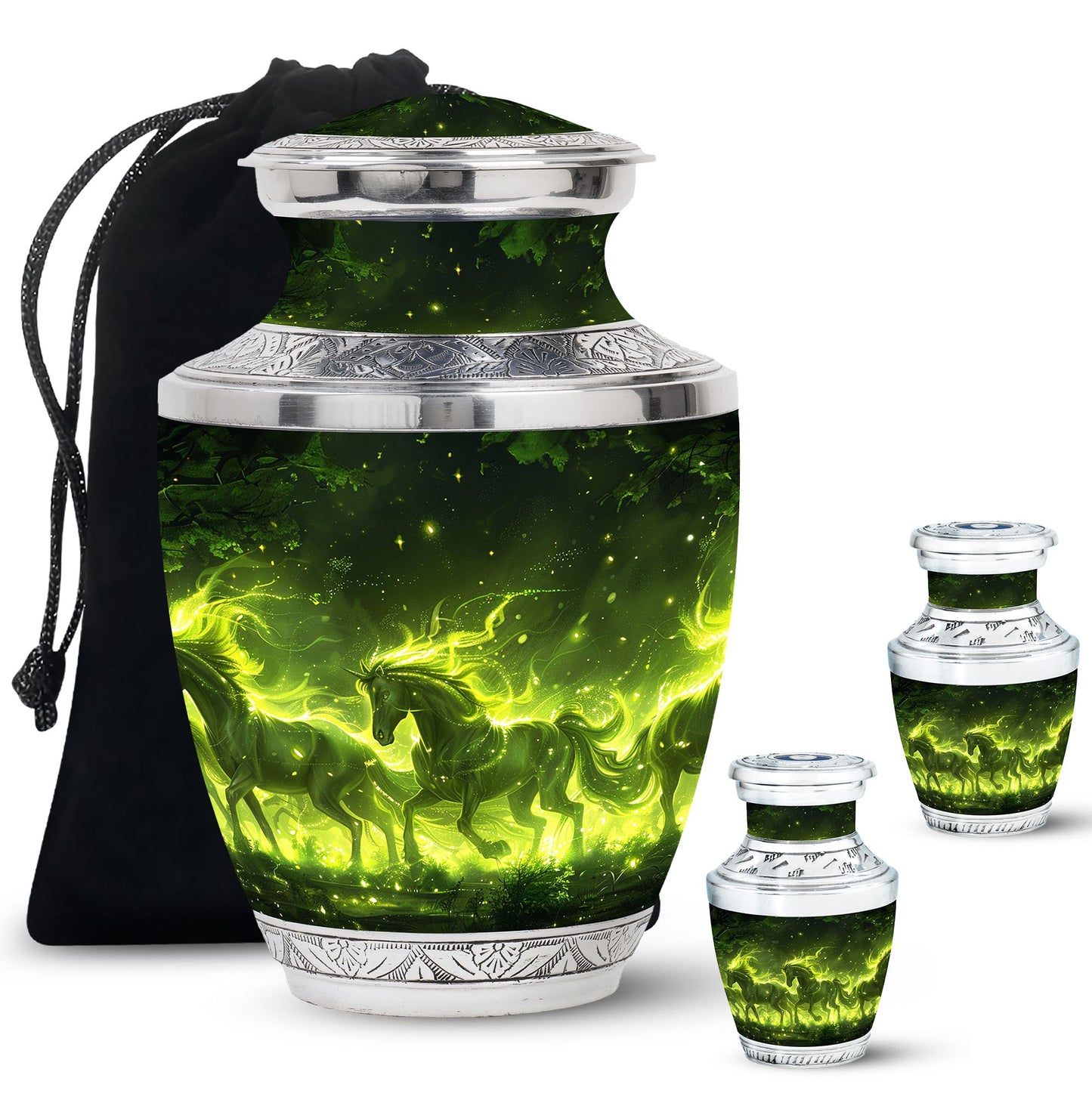 Green Personalized Unicorn Cremation Urn for Women - 10-inch, 200 cu in - Yatskia