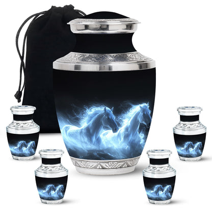 White Personalized Horse Cremation Urn for Human Ashes - 10-inch, 200 cu in - Yatskia