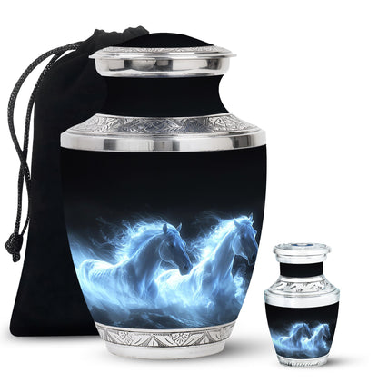 White Personalized Horse Cremation Urn for Human Ashes - 10-inch, 200 cu in - Yatskia