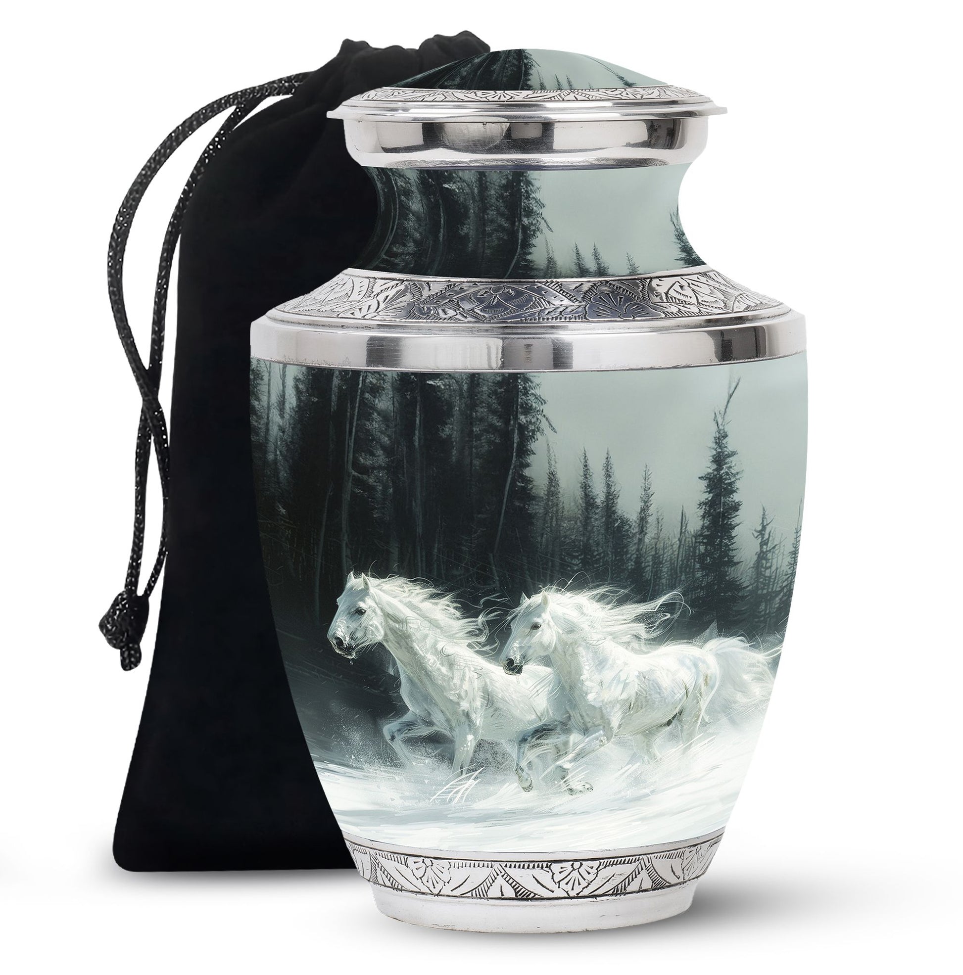 White Horse & Snow Urn - Urns For Human Ashes Adult Large