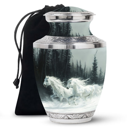 White Personalized Horse Cremation Urn for Human Ashes - 10-inch, 200 cu in - Yatskia