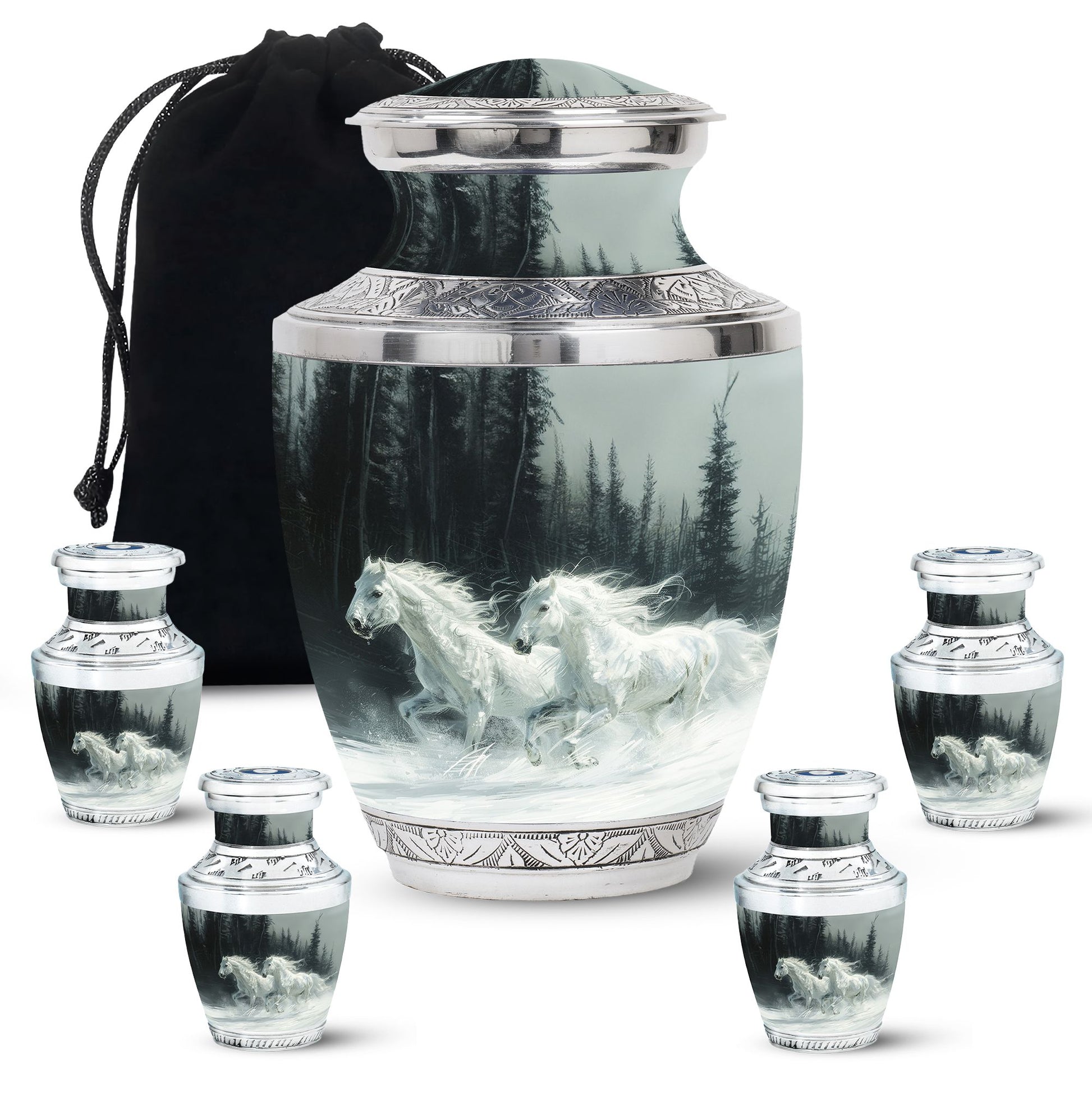 White Horse & Snow Urn - Urns For Human Ashes Adult Large