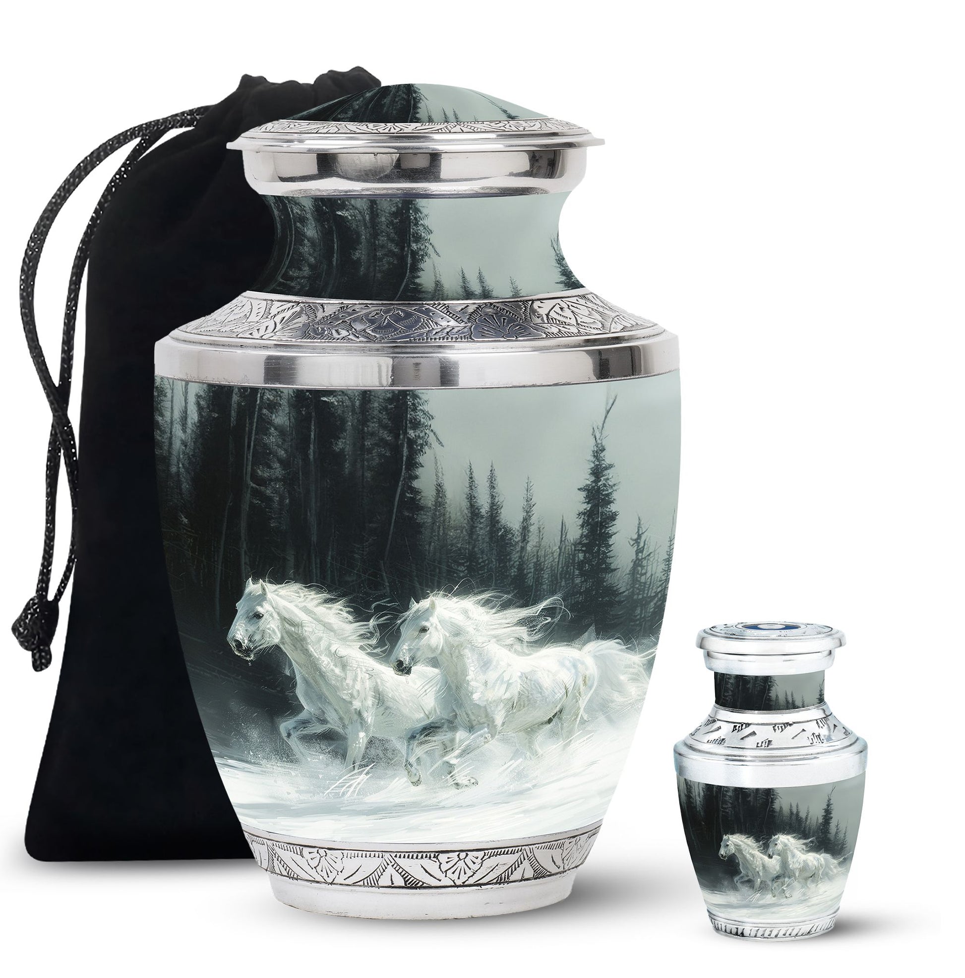 White Horse & Snow Urn - Urns For Human Ashes Adult Large