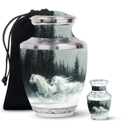 White Personalized Horse Cremation Urn for Human Ashes - 10-inch, 200 cu in - Yatskia