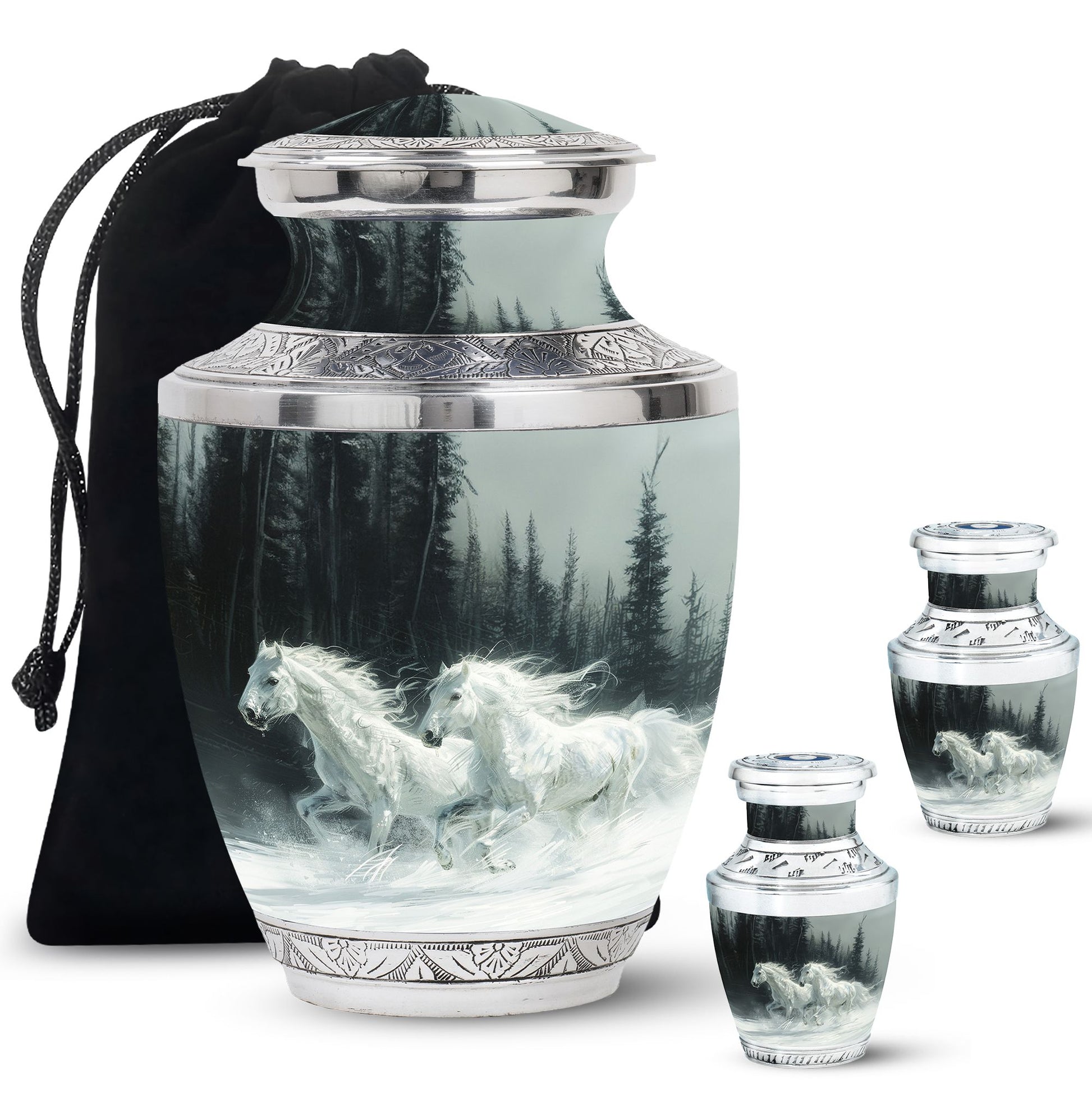 White Horse & Snow Urn - Urns For Human Ashes Adult Large