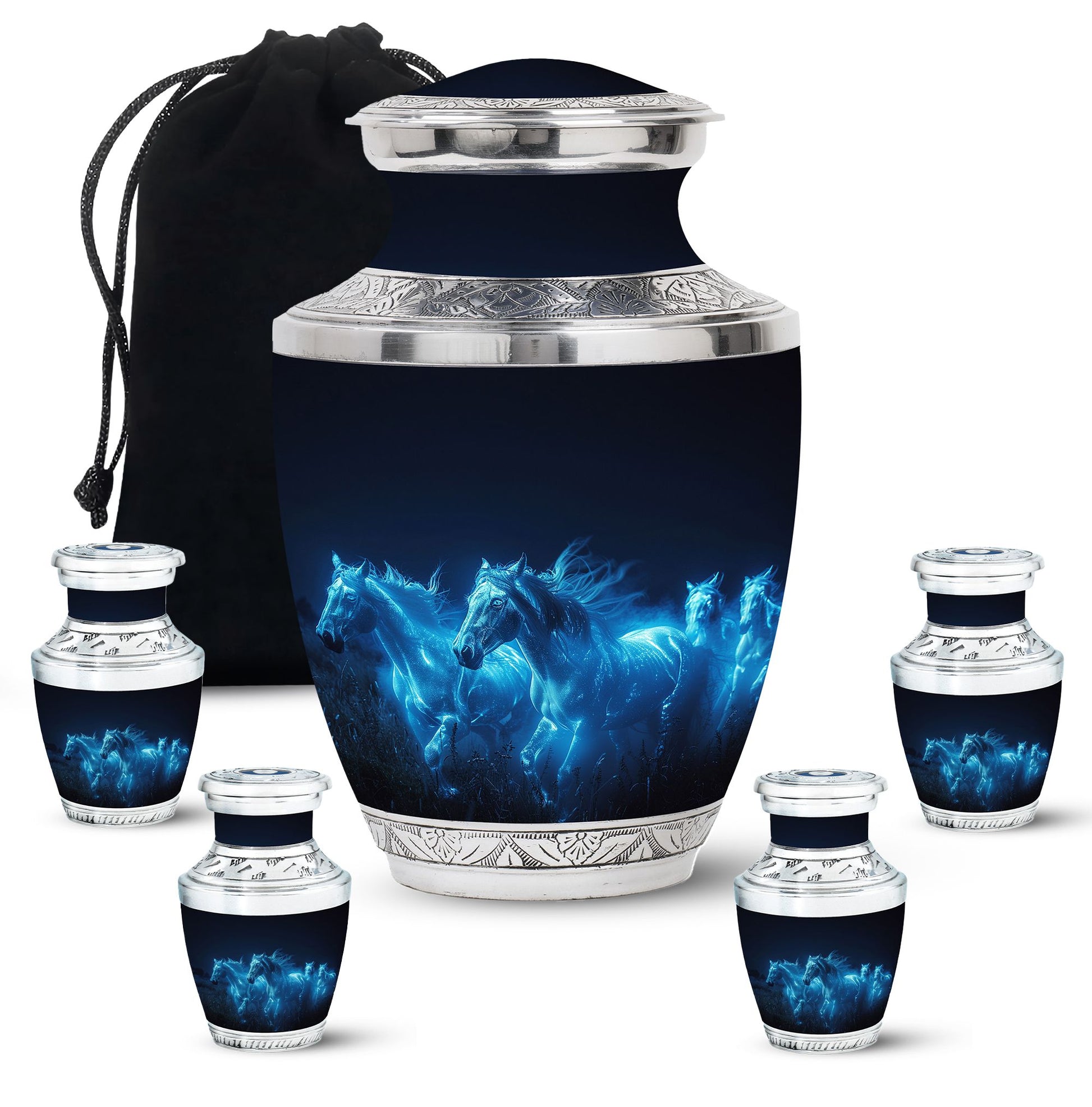 Horse Urn with Glowing Spirit Horses - Adult Large Urns