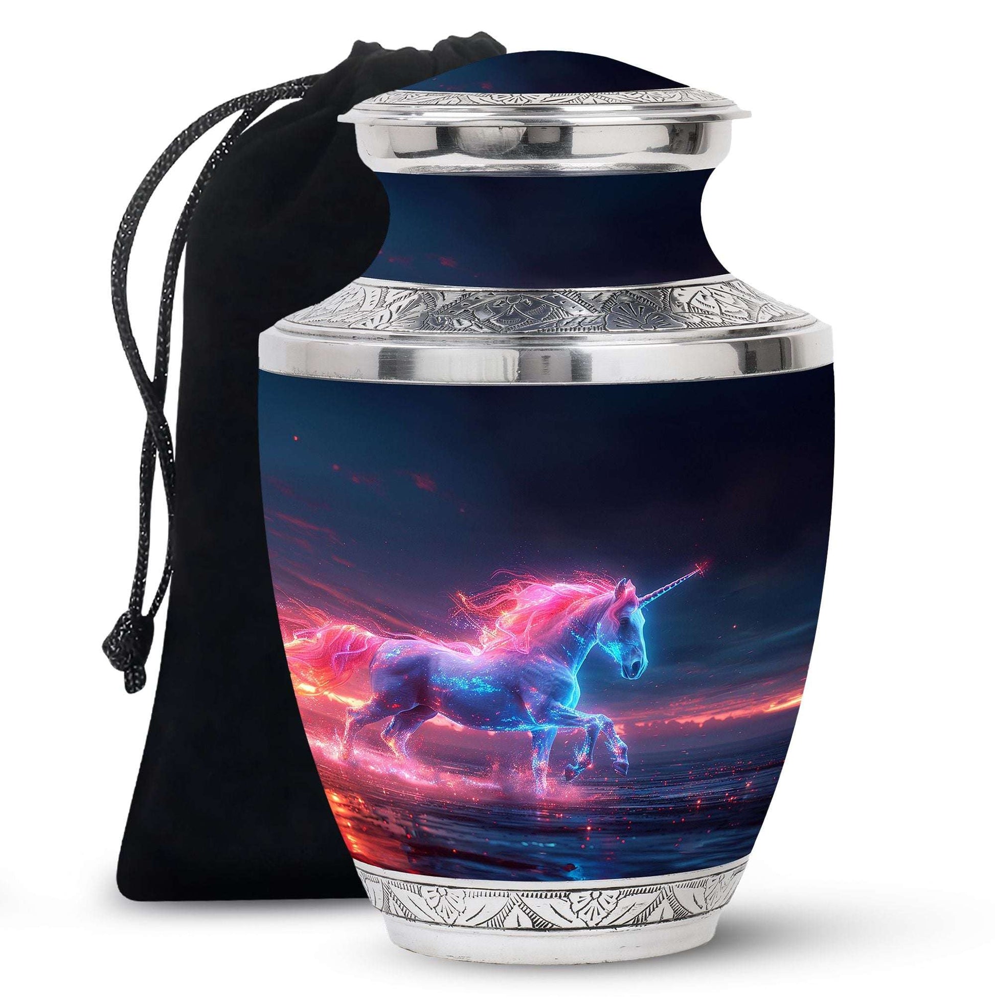 Neon Unicorn Burial Urns For Human Ashes – Neon Fantasy Art Keepsake Urn For Women