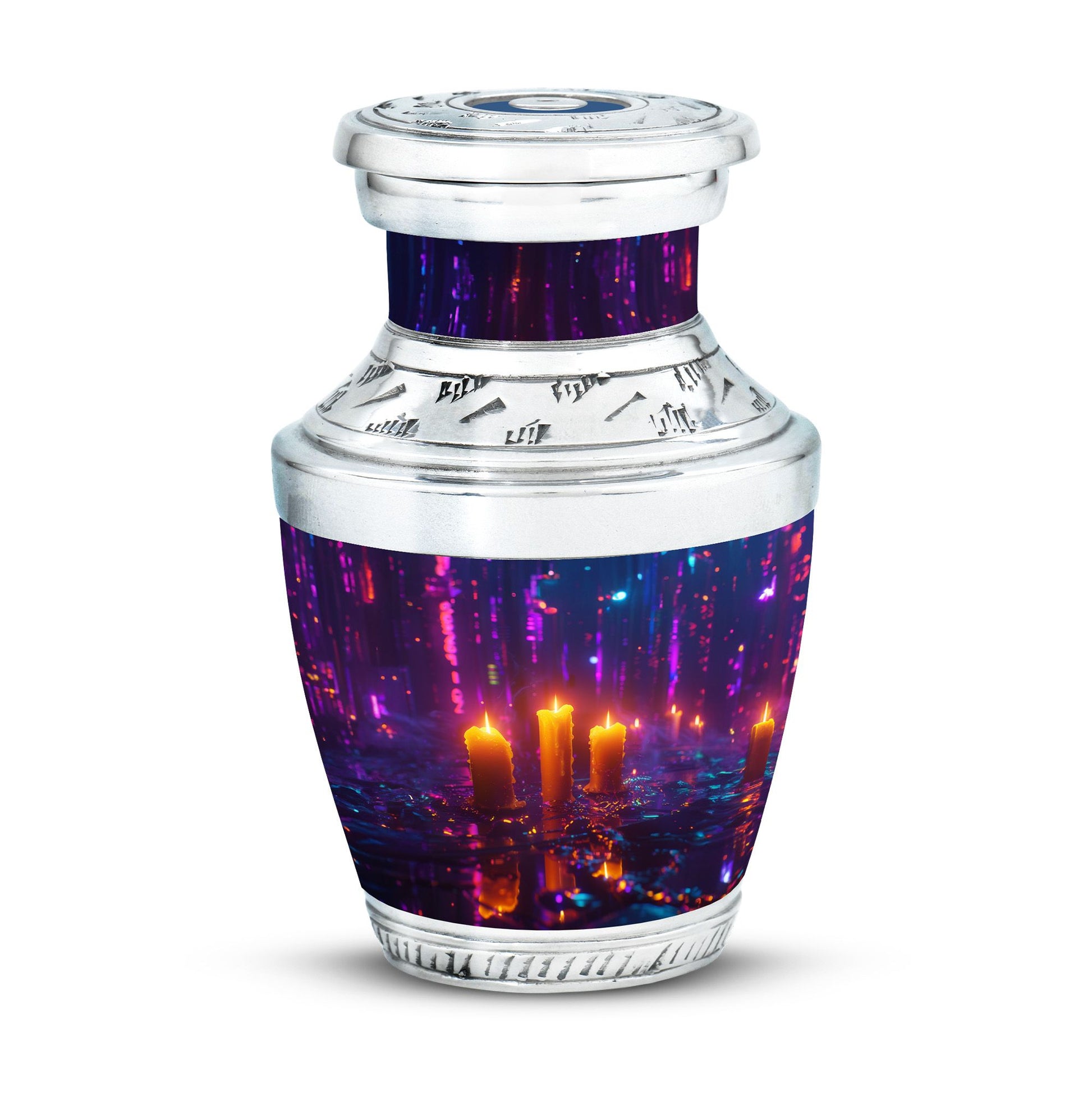 Neon City Memorial Urn For Females - Glowing Candles Cremation Urn