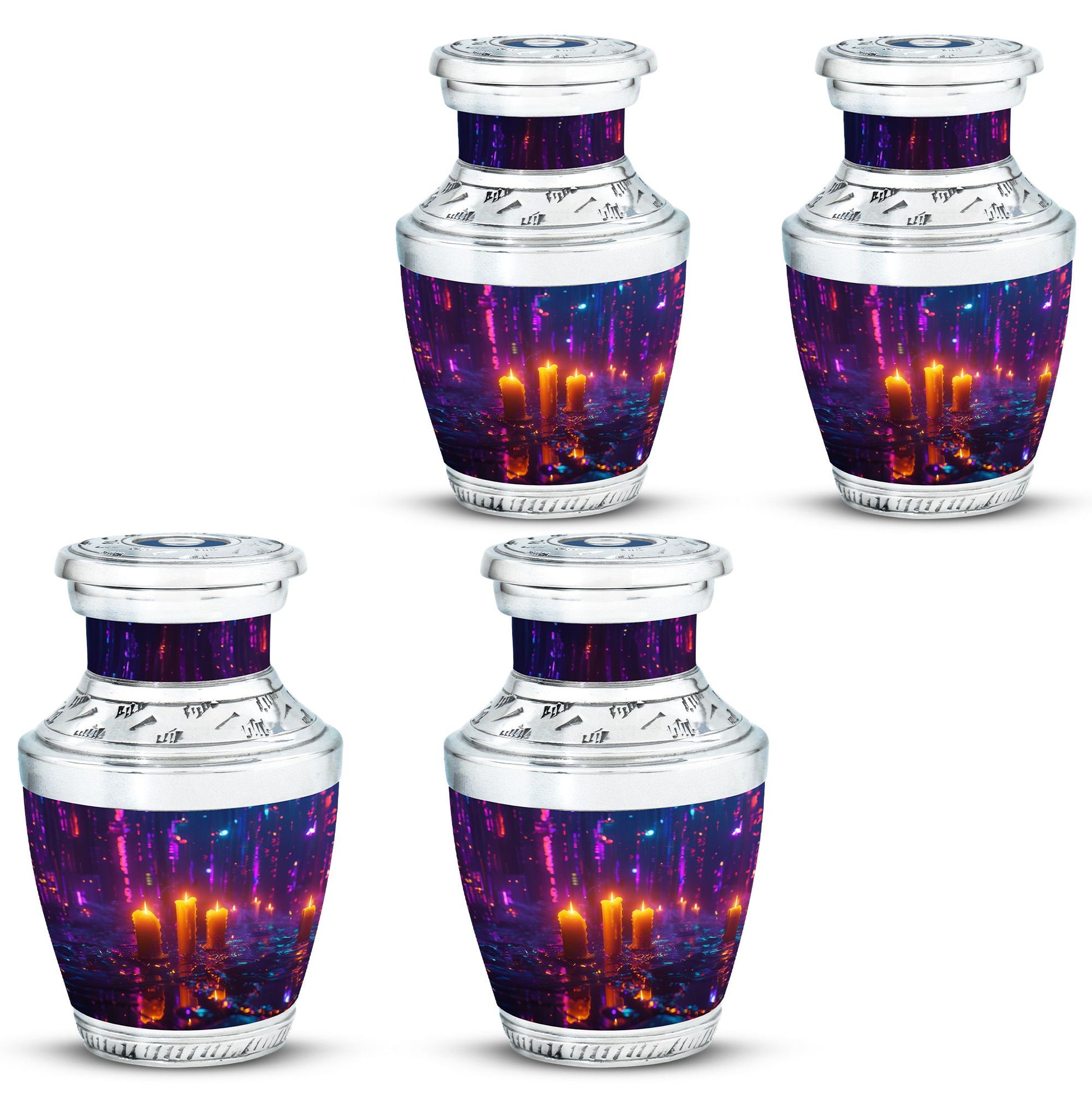 Neon City Memorial Urn For Females - Glowing Candles Cremation Urn