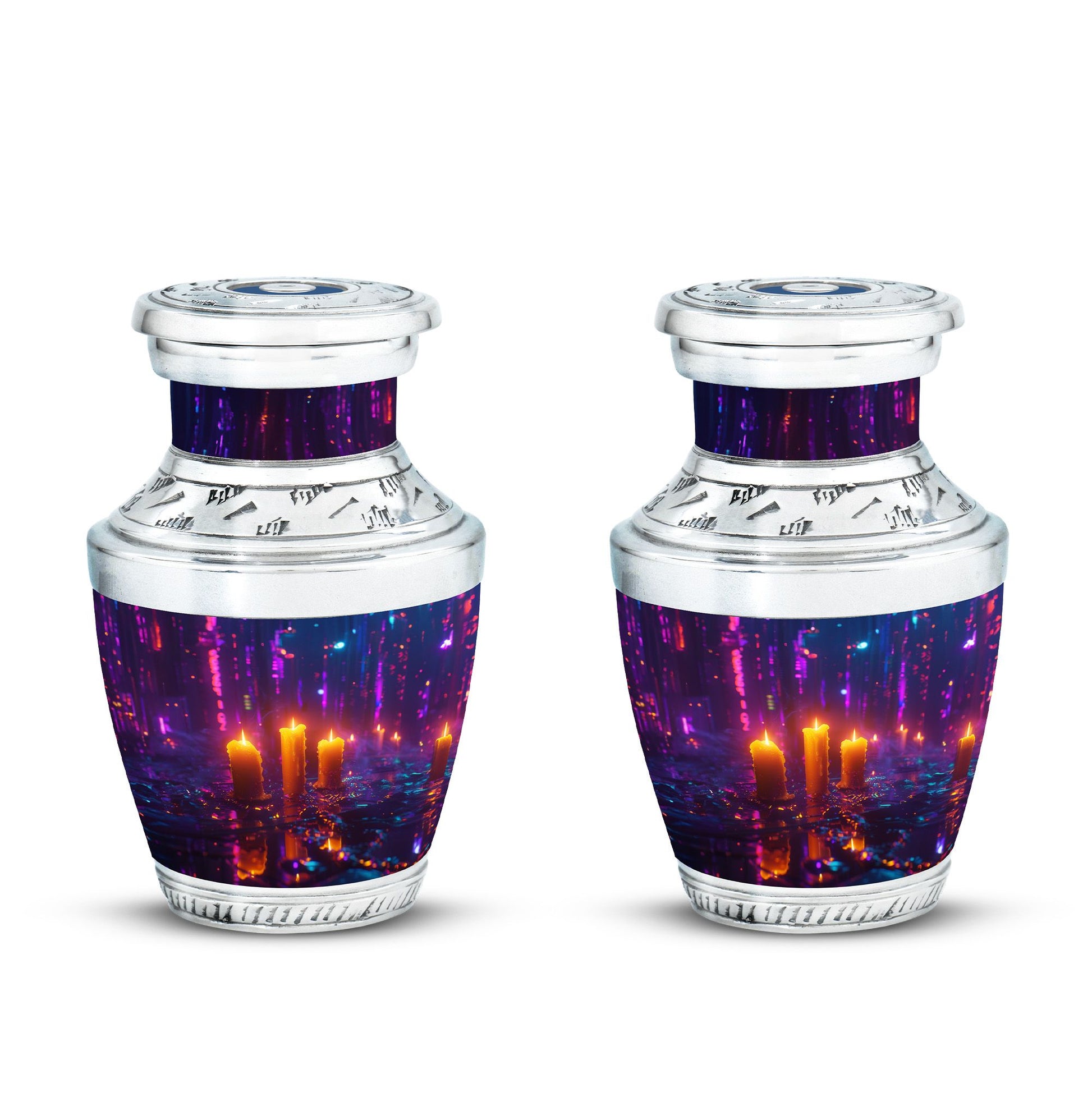 Neon City Memorial Urn For Females - Glowing Candles Cremation Urn