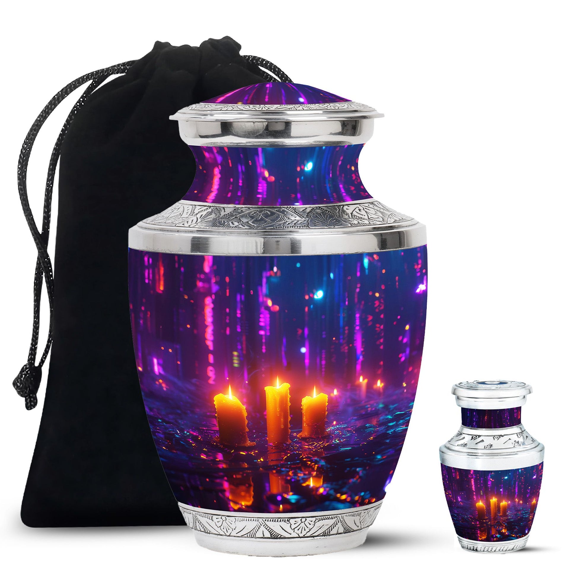 Neon City Memorial Urn For Females - Glowing Candles Cremation Urn