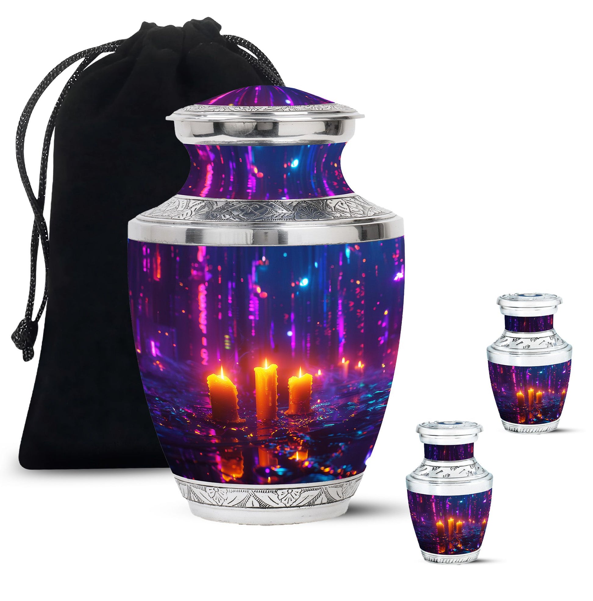 Neon City Memorial Urn For Females - Glowing Candles Cremation Urn