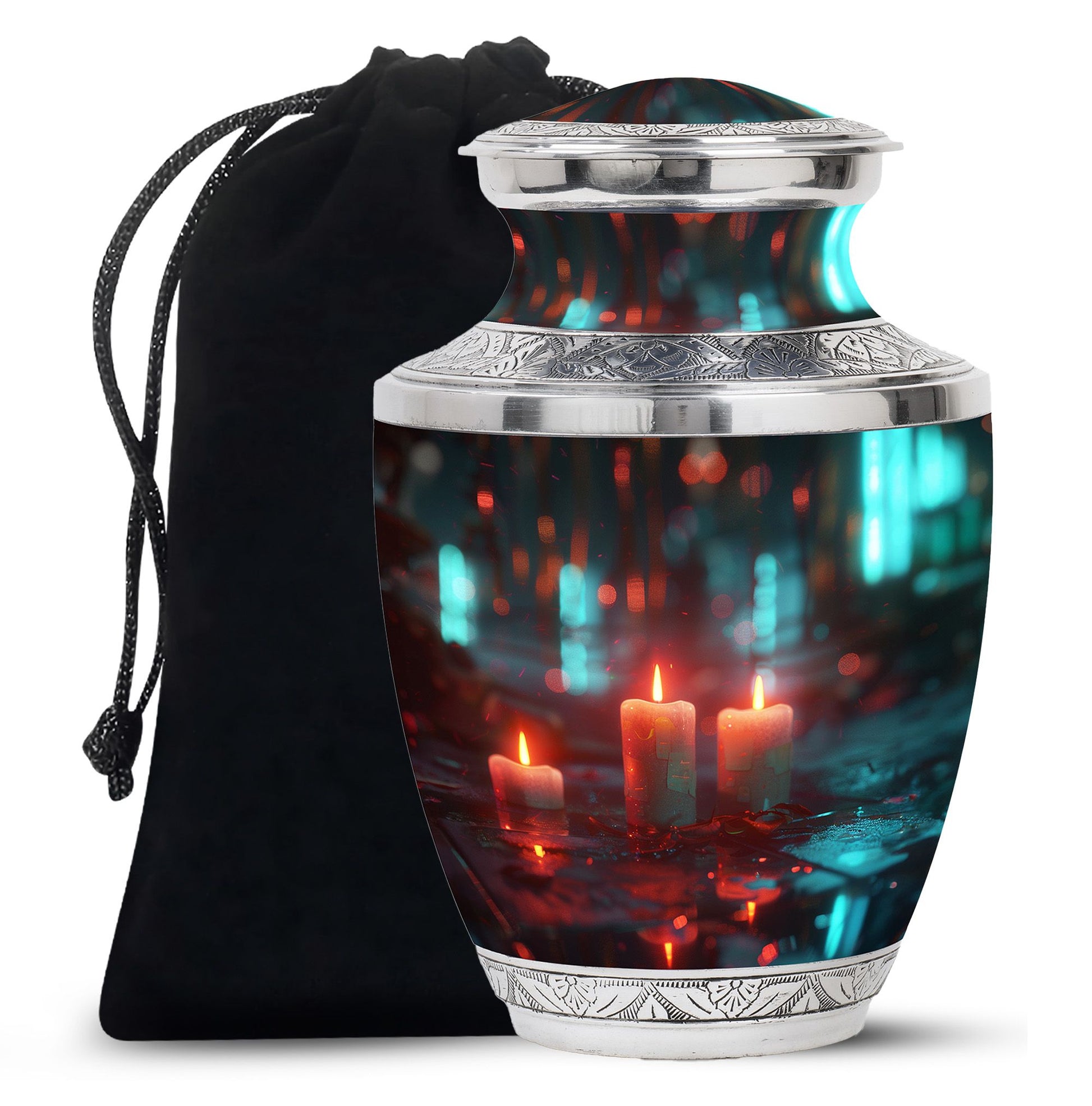 Neon Rainfall Memorial Urn - Candle Themed Cremation Urn For Ashes