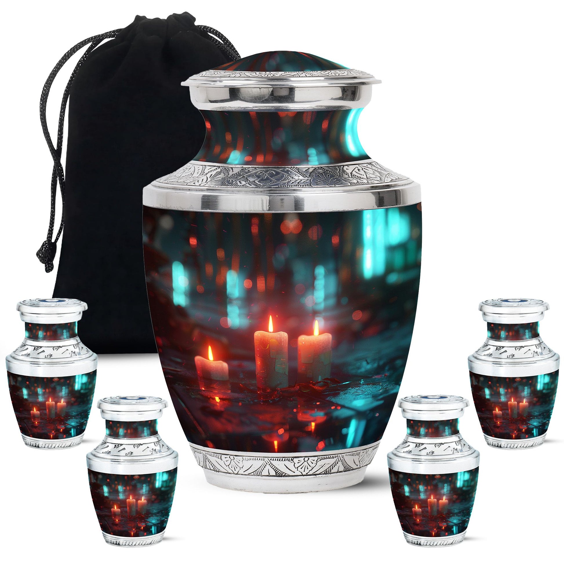 Neon Rainfall Memorial Urn - Candle Themed Cremation Urn For Ashes