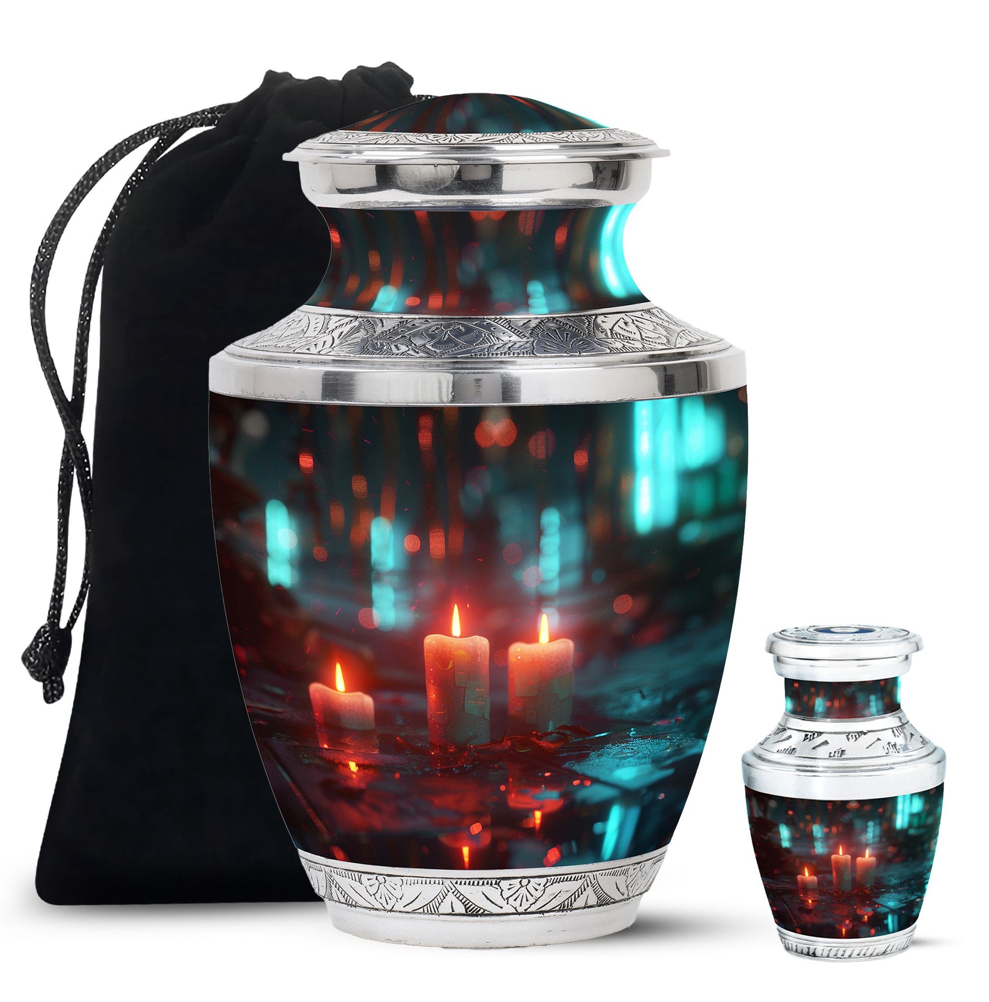Neon Rainfall Memorial Urn - Candle Themed Cremation Urn For Ashes