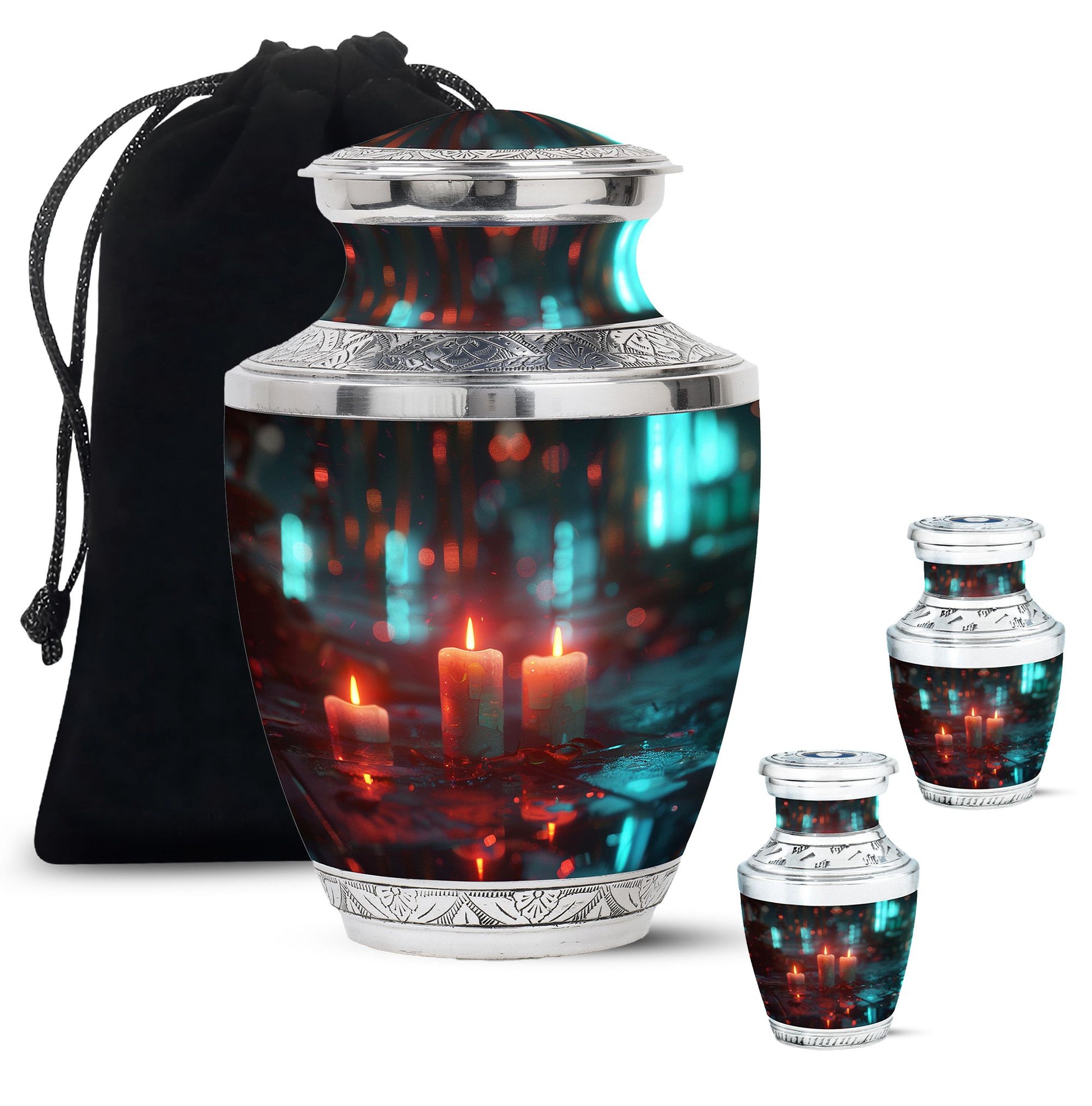 Neon Rainfall Memorial Urn - Candle Themed Cremation Urn For Ashes