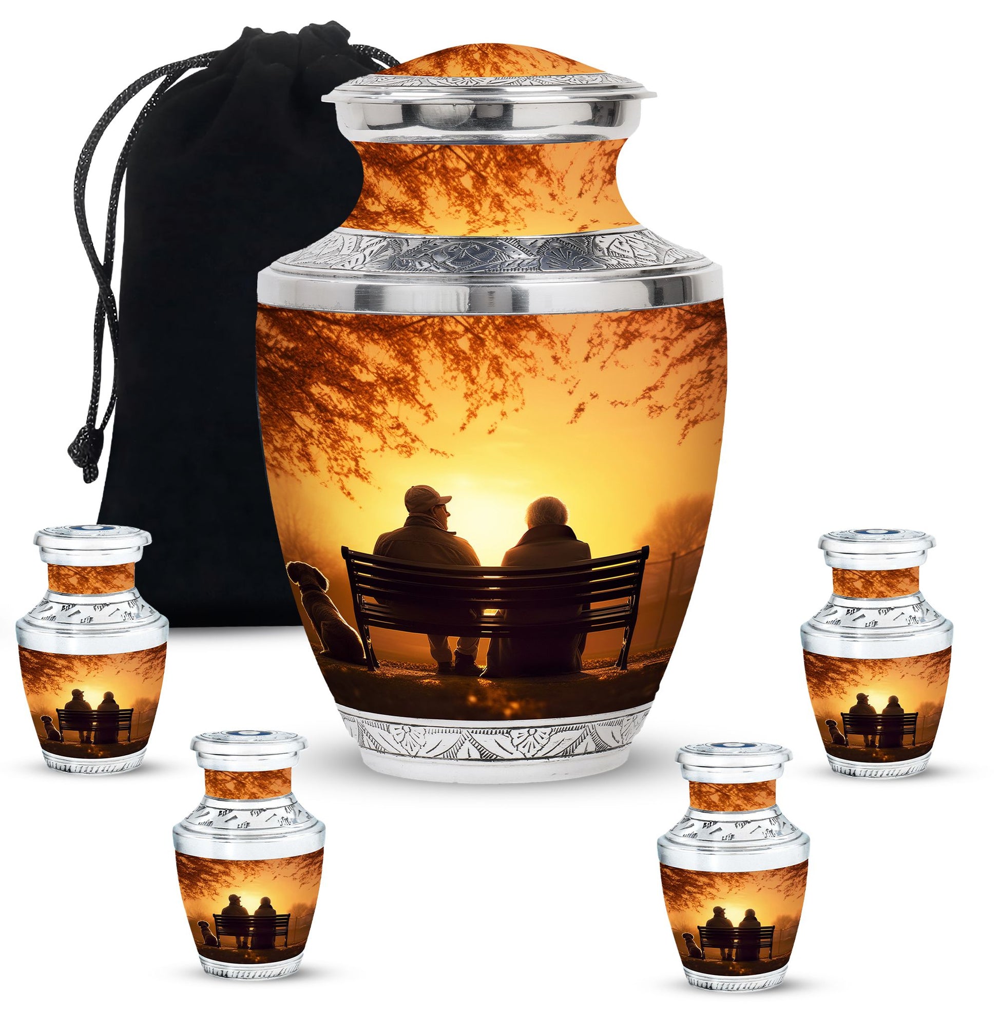 Old Couple On A Bench - Couple Urn For Memorial Ashes Cremation