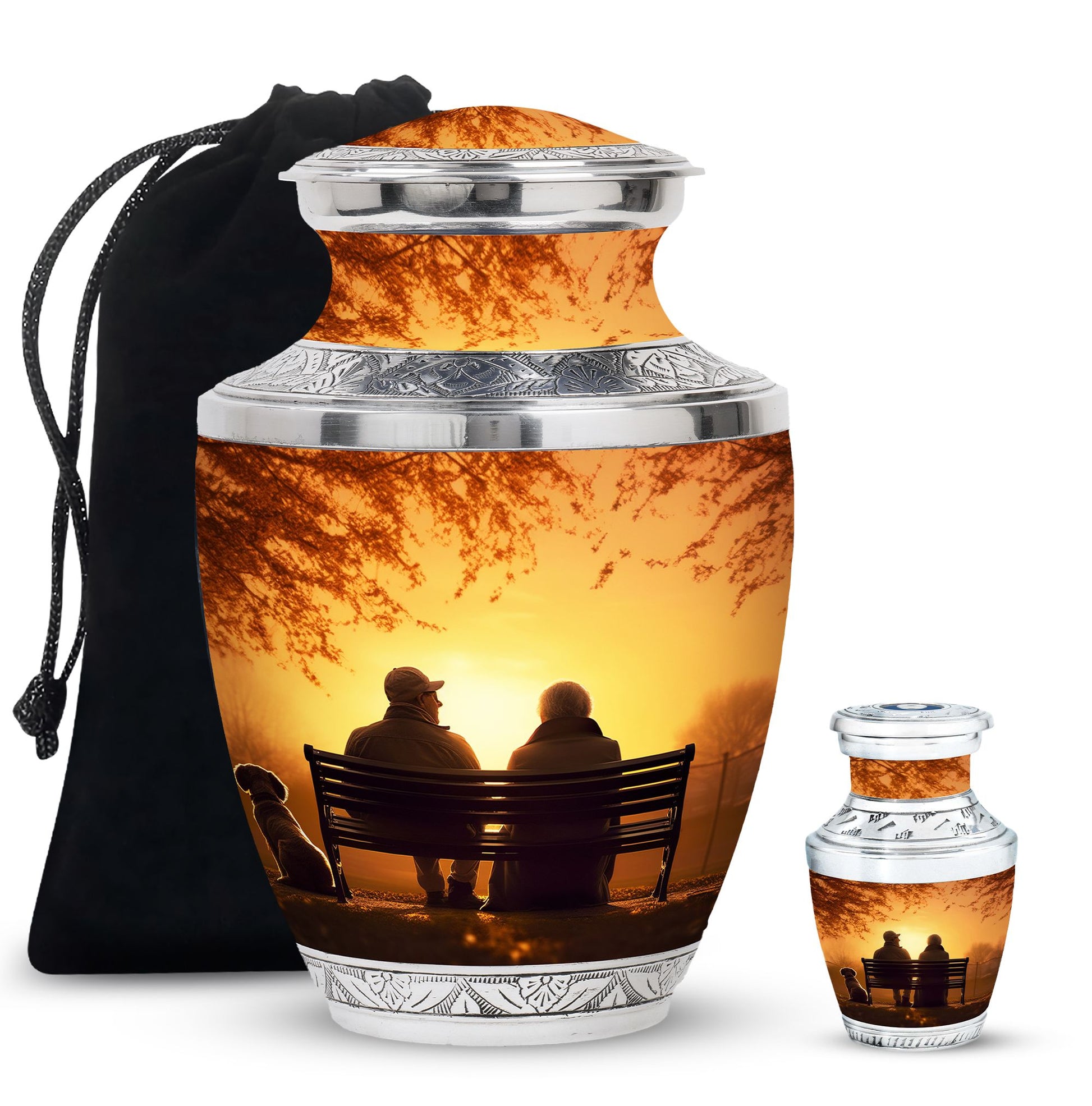 Old Couple On A Bench - Couple Urn For Memorial Ashes Cremation