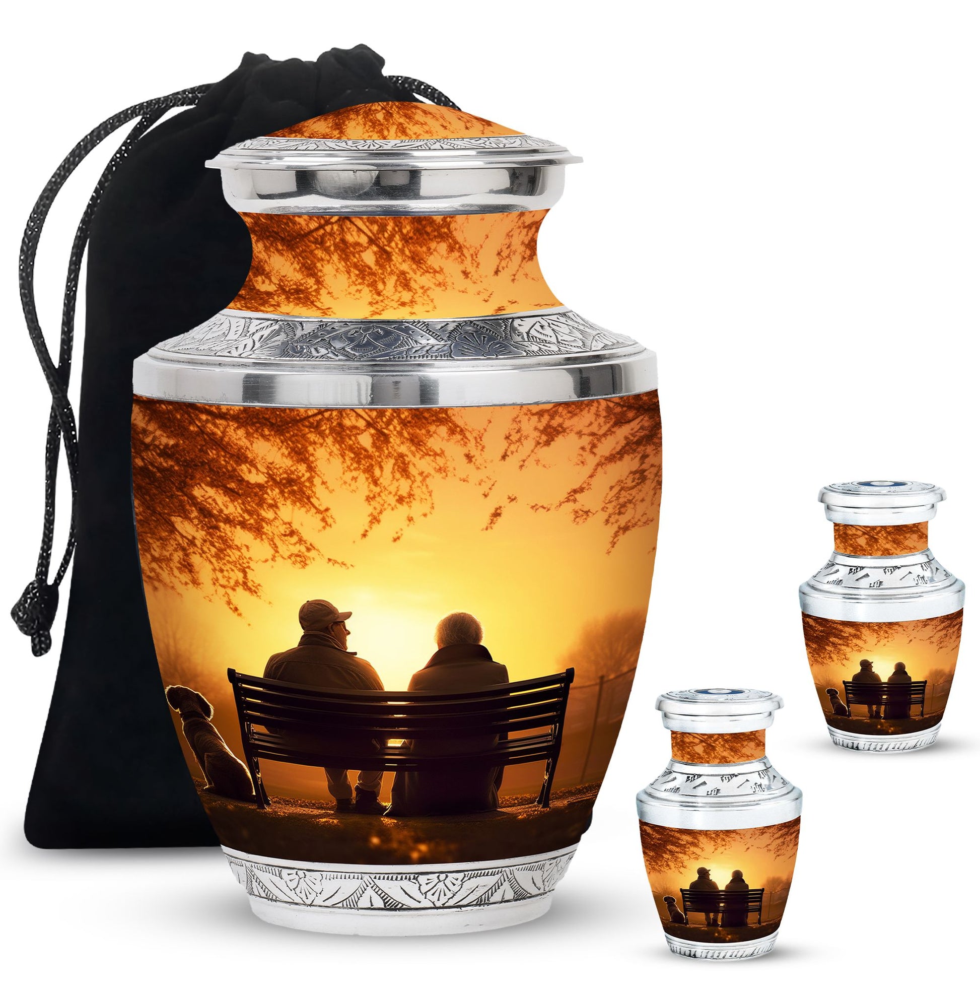 Old Couple On A Bench - Couple Urn For Memorial Ashes Cremation