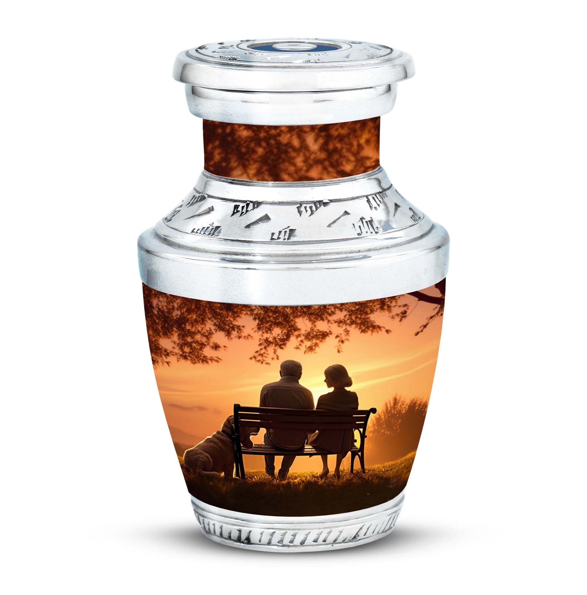 Old Couple Sitting On A Bench - Elderly Urn Memorial For Grandparents