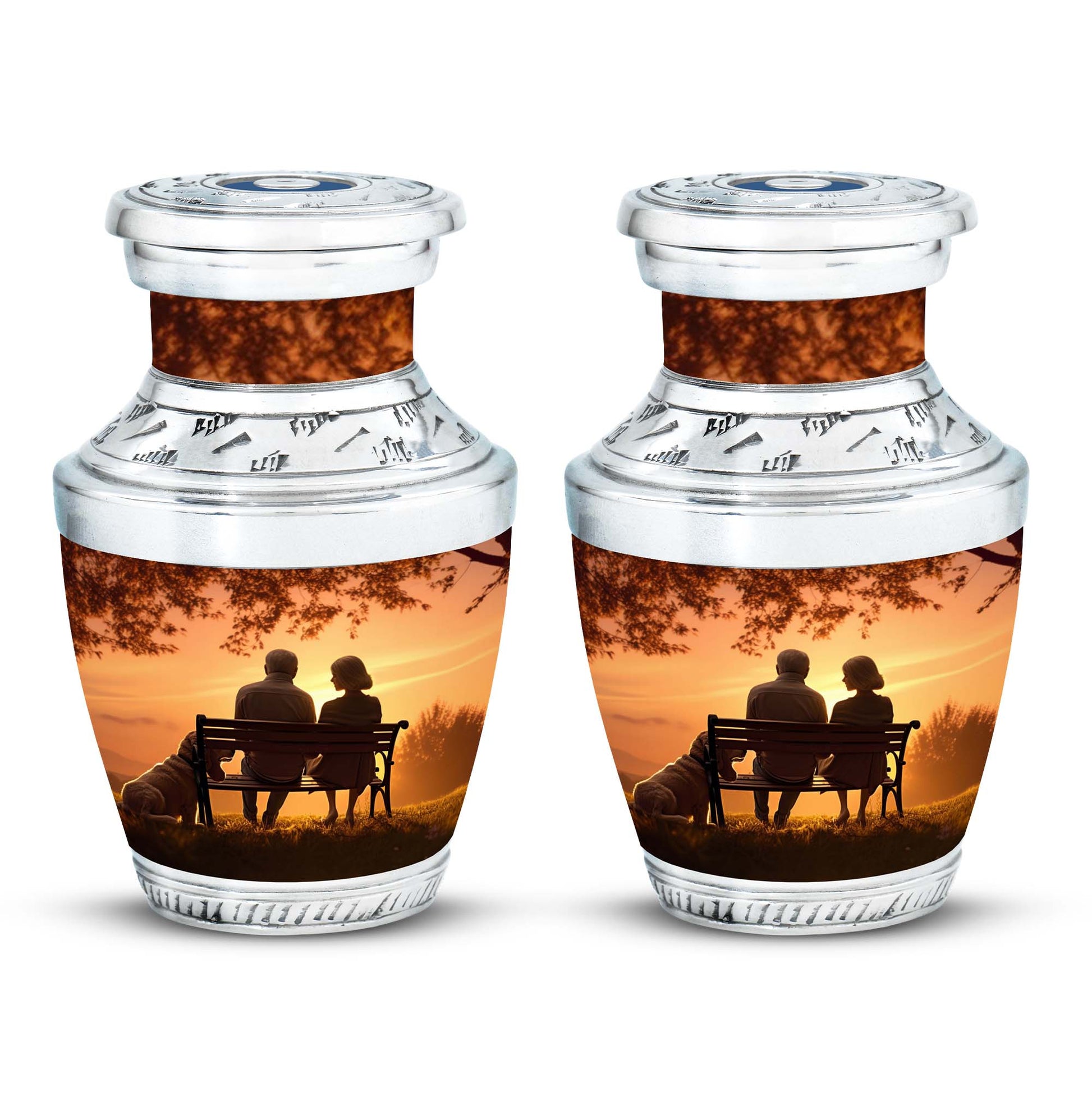 Old Couple Sitting On A Bench - Elderly Urn Memorial For Grandparents