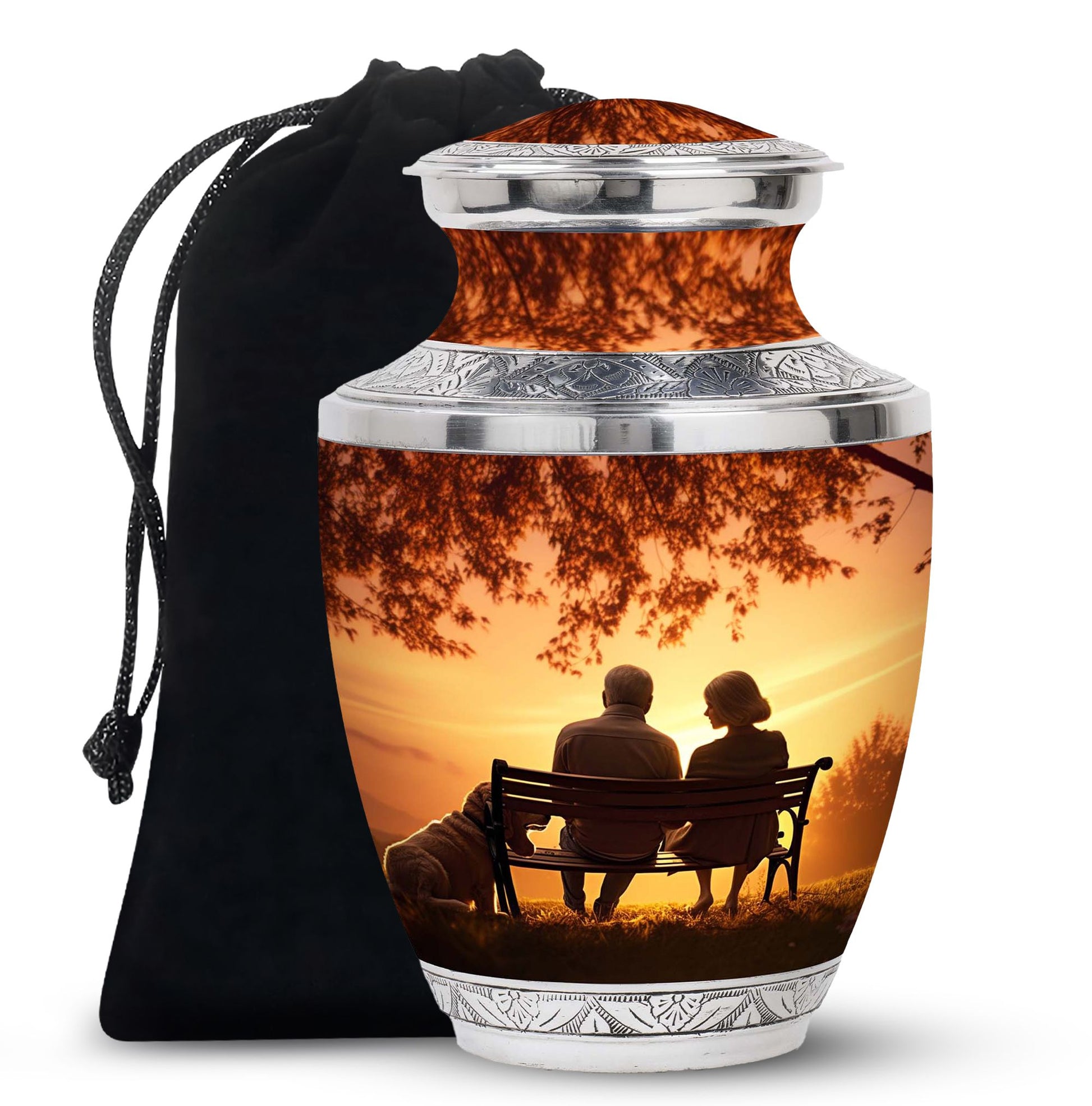 Old Couple Sitting On A Bench - Elderly Urn Memorial For Grandparents