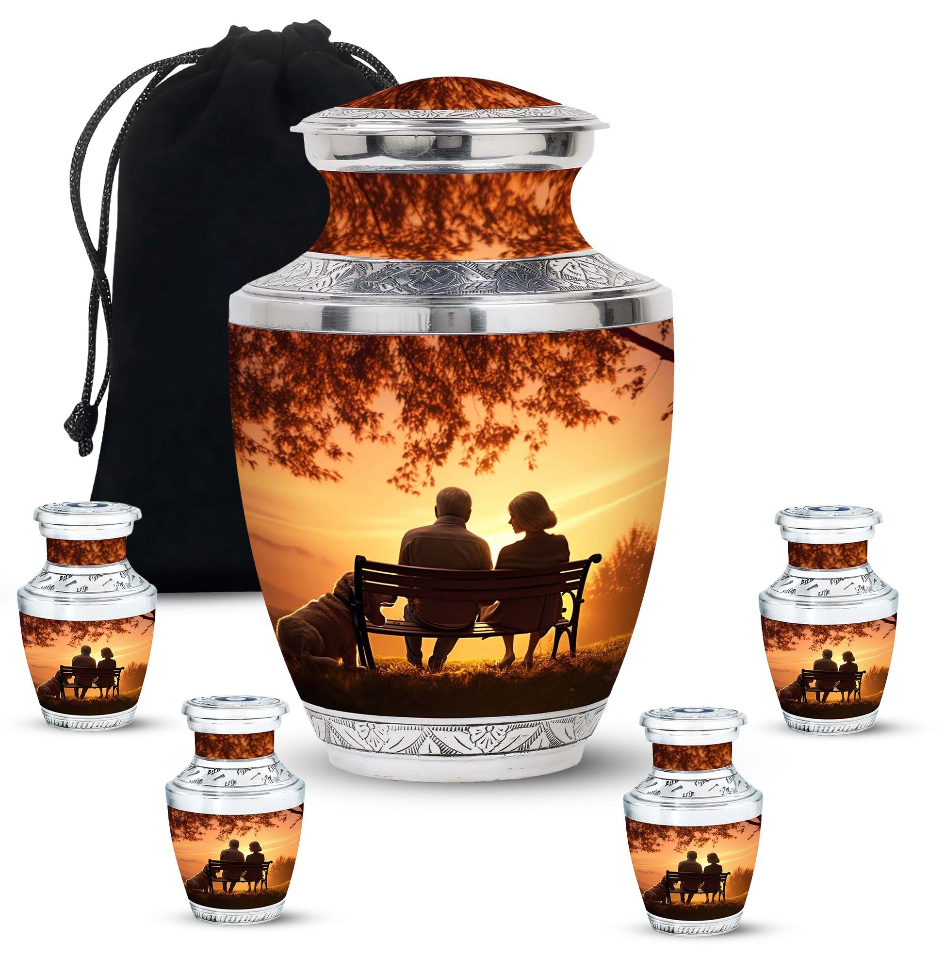 Old Couple Sitting On A Bench - Elderly Urn Memorial For Grandparents