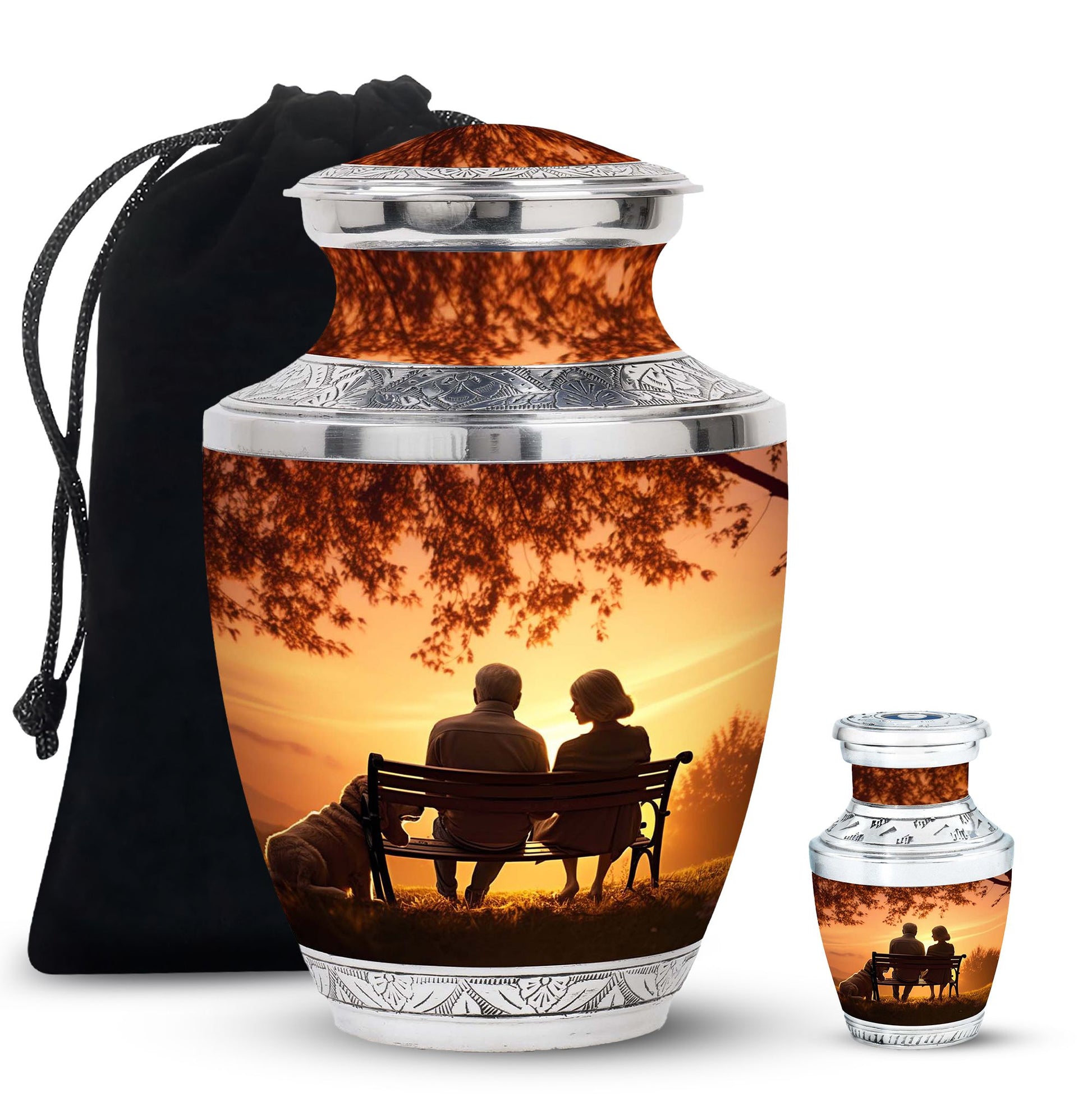 Old Couple Sitting On A Bench - Elderly Urn Memorial For Grandparents