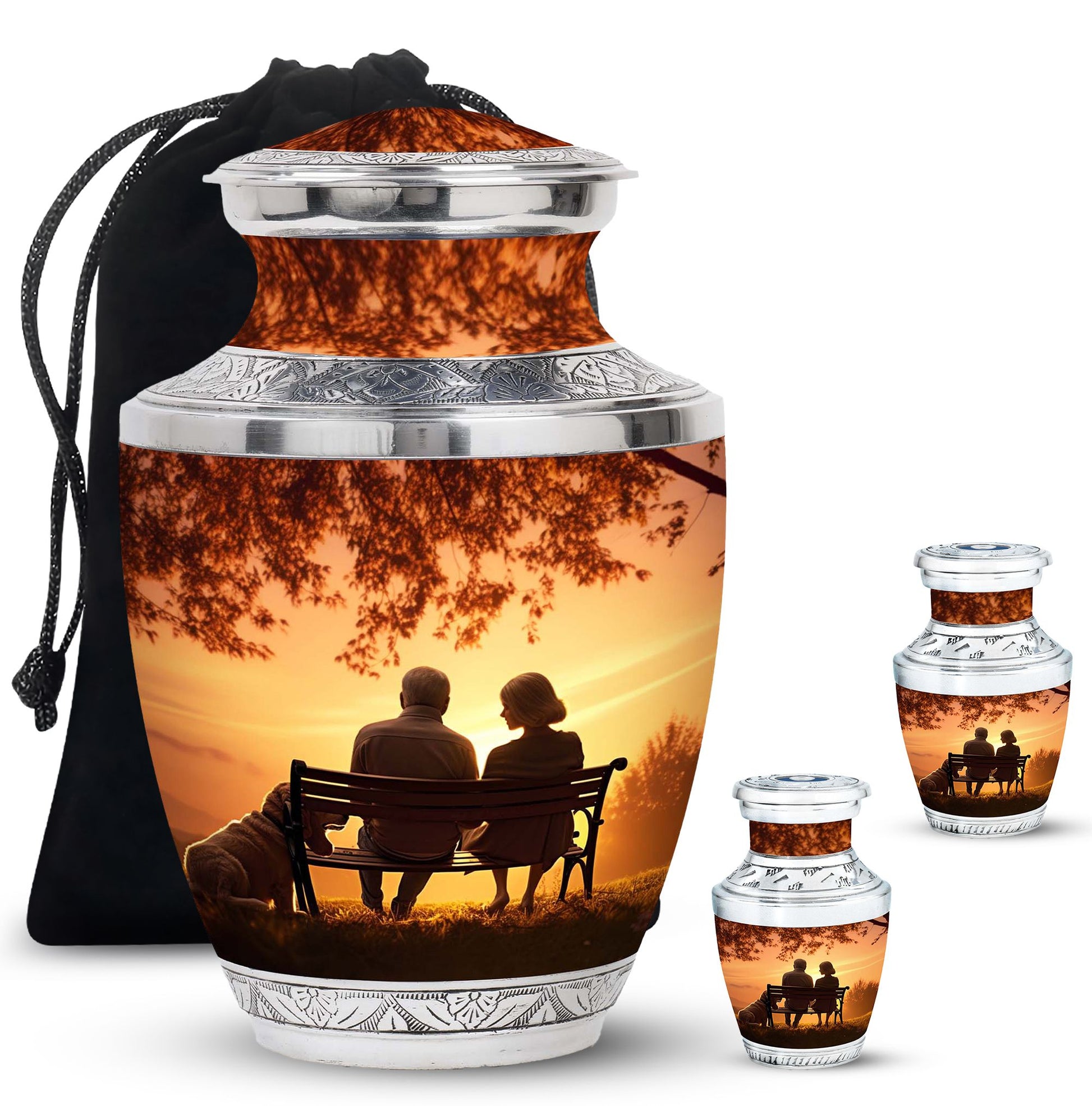 Old Couple Sitting On A Bench - Elderly Urn Memorial For Grandparents