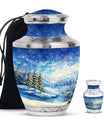 Snowflakes Small Urn Large Memorial, Funeral Urn For Ashes