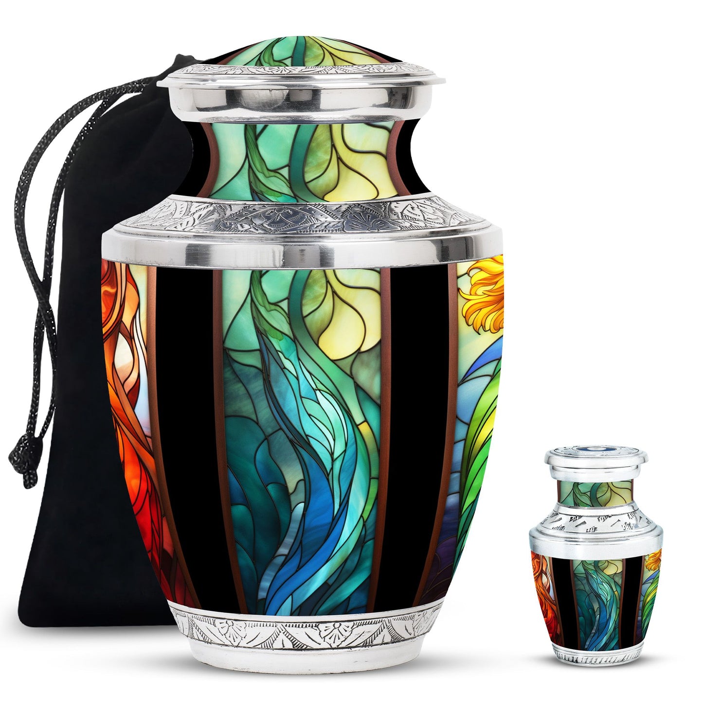 Glass Stained Glass Memorial Urn for Human Ashes - 10-inch, 200 cu in - Yatskia