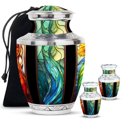 Glass Stained Glass Memorial Urn for Human Ashes - 10-inch, 200 cu in - Yatskia