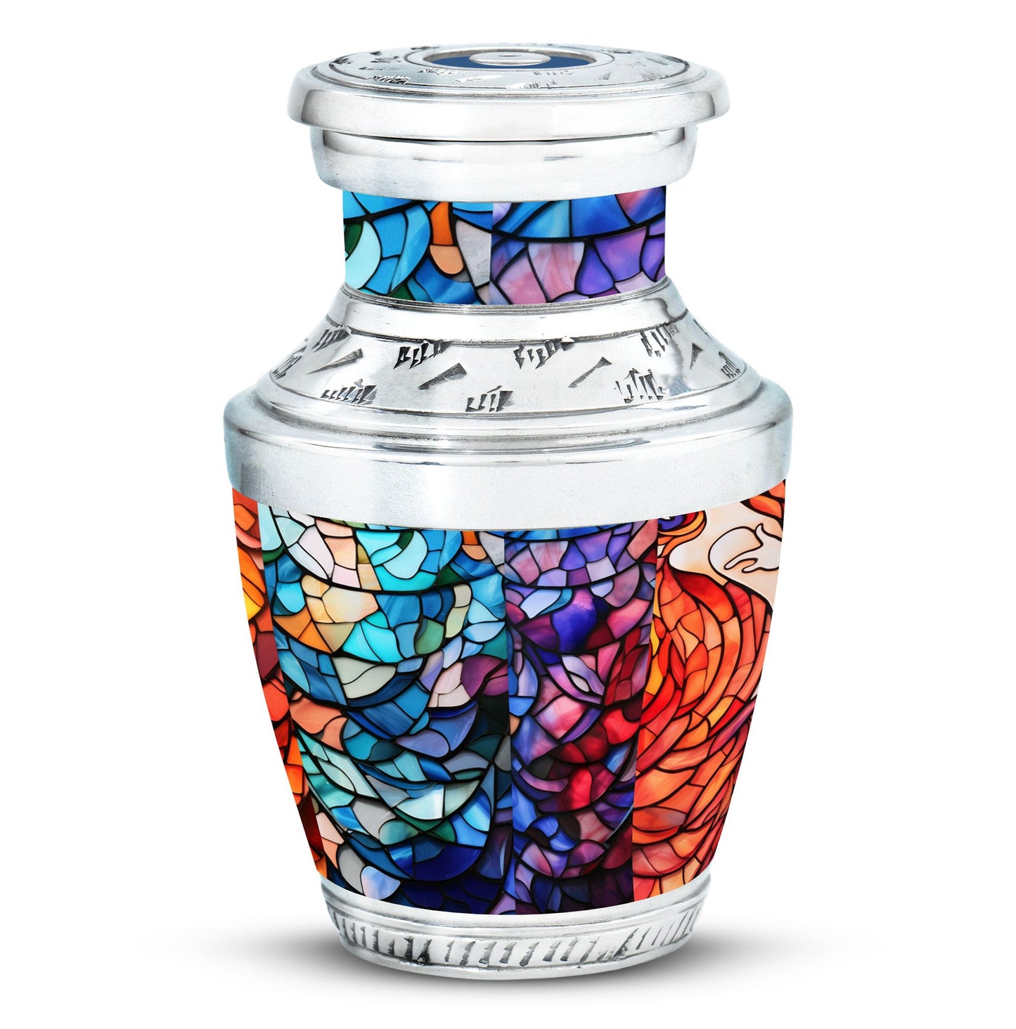 Stained Glass Urn for Human Ashes, Blue Purple Red Mosaic, Cremation Urn