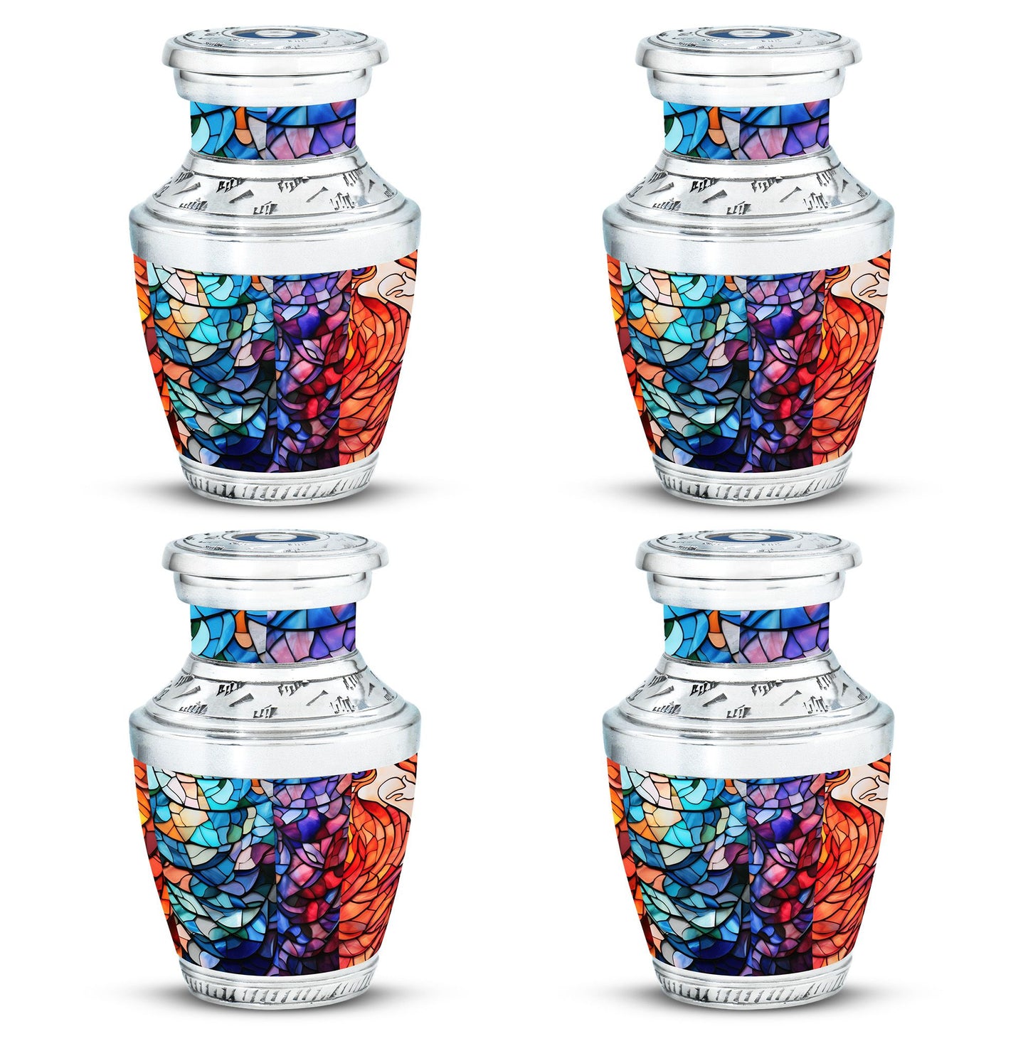 Stained Glass Urn for Human Ashes, Blue Purple Red Mosaic, Cremation Urn
