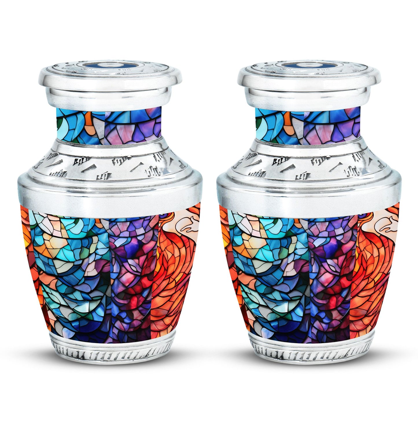 Stained Glass Urn for Human Ashes, Blue Purple Red Mosaic, Cremation Urn
