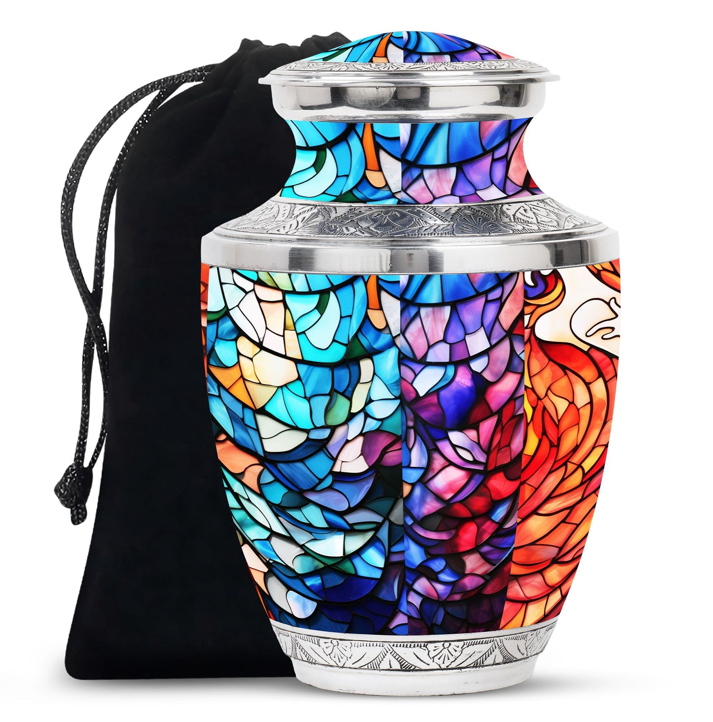 Stained Glass Urn for Human Ashes, Blue Purple Red Mosaic, Cremation Urn