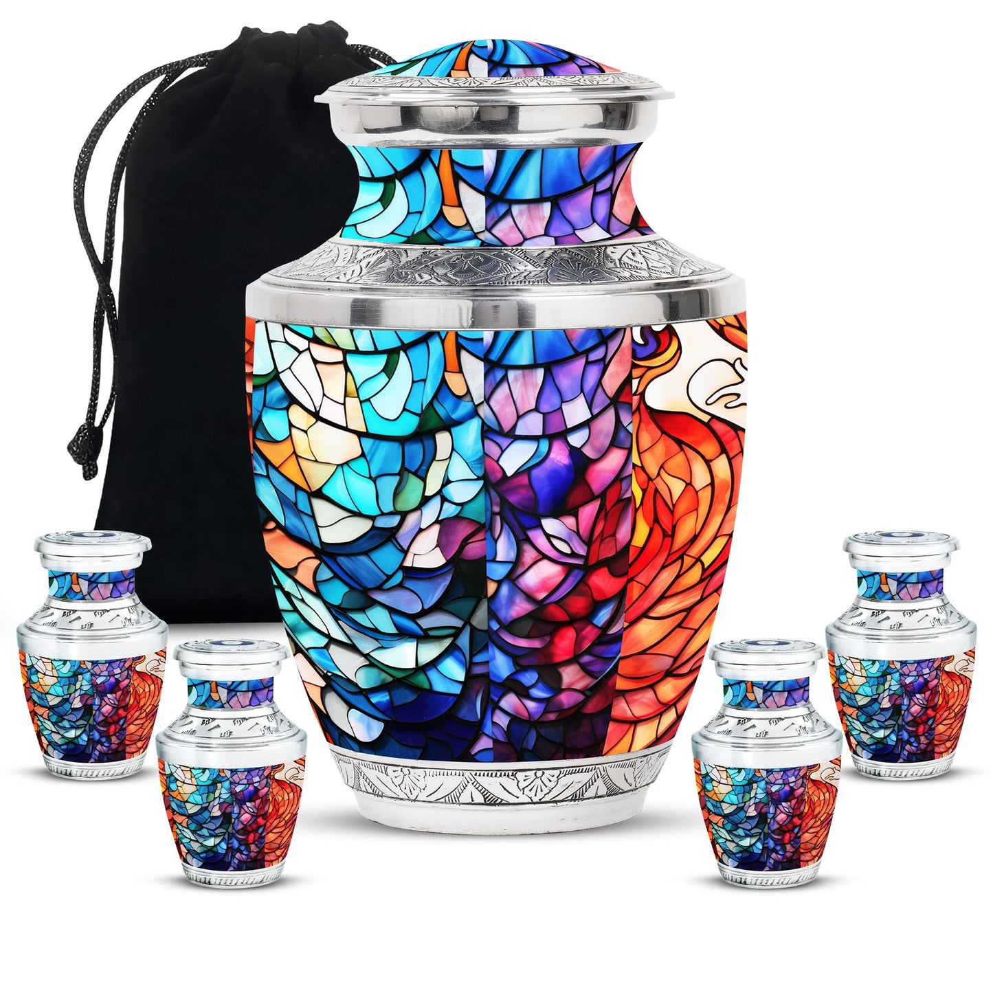 Stained Glass Urn for Human Ashes, Blue Purple Red Mosaic, Cremation Urn