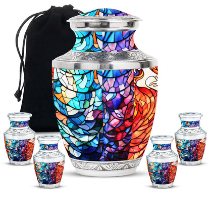 Stained Glass Urn for Human Ashes, Blue Purple Red Mosaic, Cremation Urn