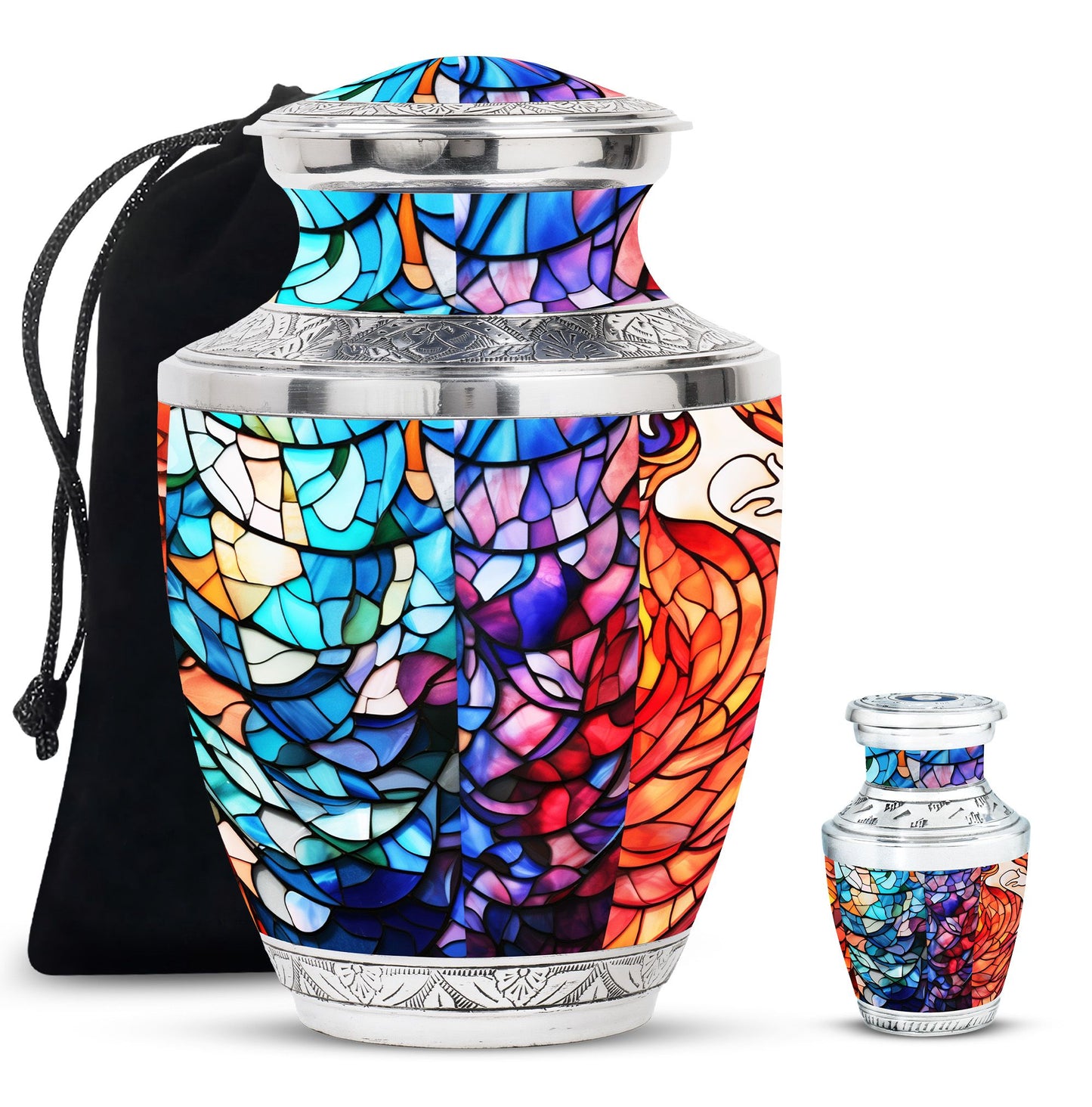 Stained Glass Urn for Human Ashes, Blue Purple Red Mosaic, Cremation Urn