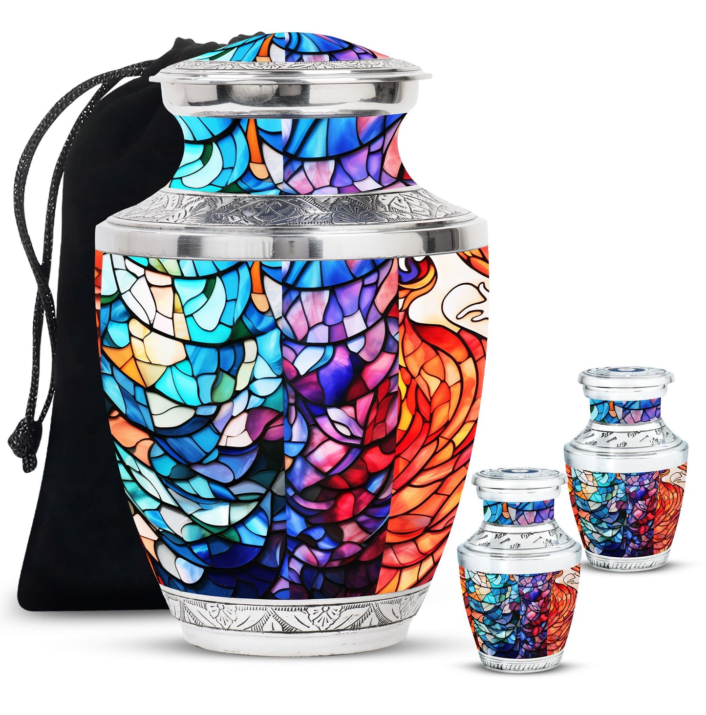 Stained Glass Urn for Human Ashes, Blue Purple Red Mosaic, Cremation Urn