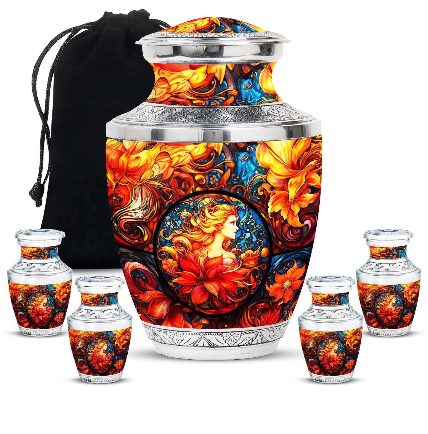 Glass Stained Glass Memorial Urn for Human Ashes - 10-inch, 200 cu in - Yatskia