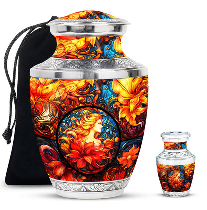Glass Stained Glass Memorial Urn for Human Ashes - 10-inch, 200 cu in - Yatskia