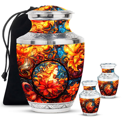 Glass Stained Glass Memorial Urn for Human Ashes - 10-inch, 200 cu in - Yatskia