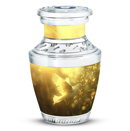 Bird Urn for Human Ashes, White Dove Through Golden Sparkling Light, Memorial Urn