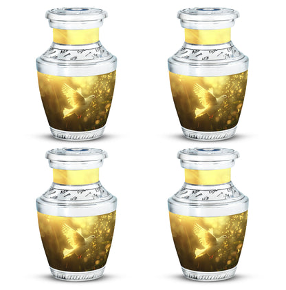 Bird Urn for Human Ashes, White Dove Through Golden Sparkling Light, Memorial Urn