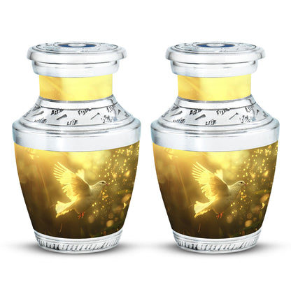 Bird Urn for Human Ashes, White Dove Through Golden Sparkling Light, Memorial Urn
