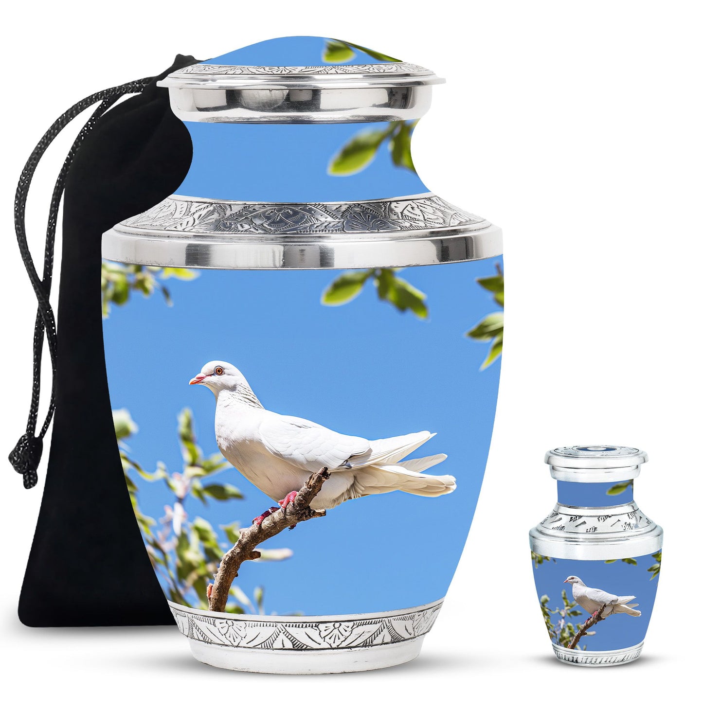 White Personalized Bird Keepsake Urn for Mom - 10-inch, 200 cu in - Yatskia