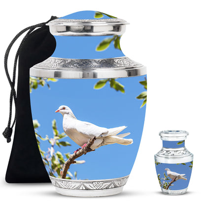 White Personalized Bird Keepsake Urn for Mom - 10-inch, 200 cu in - Yatskia