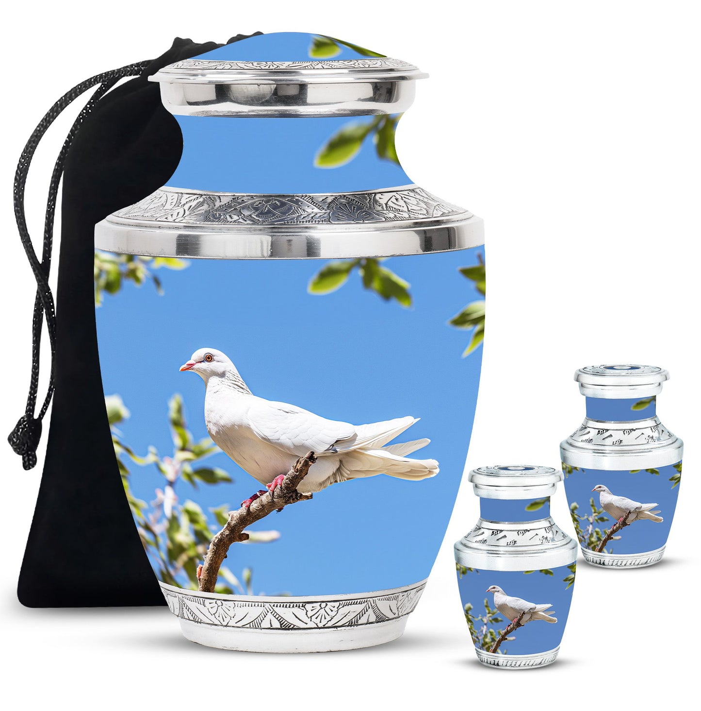 White Personalized Bird Keepsake Urn for Mom - 10-inch, 200 cu in - Yatskia