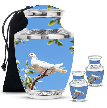 White Personalized Bird Keepsake Urn for Mom - 10-inch, 200 cu in - Yatskia